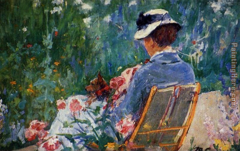 Lydia Seated In The Garden With A Dog In Her Lap painting - Mary Cassatt Lydia Seated In The Garden With A Dog In Her Lap art painting